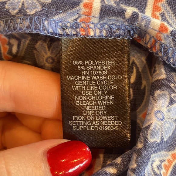 Liz Claiborne Size 12 Beautiful Blue & Orange Floral Paisley Short Sleeve Dress - Picture 7 of 7